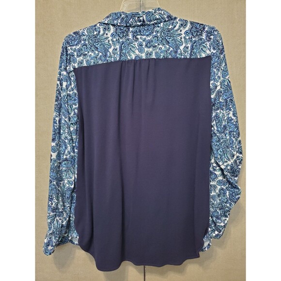 Talbots Petites Blue Paisley Mixed Media Long Sleeve Button-Up Shirt Size MP - Picture 4 of 5